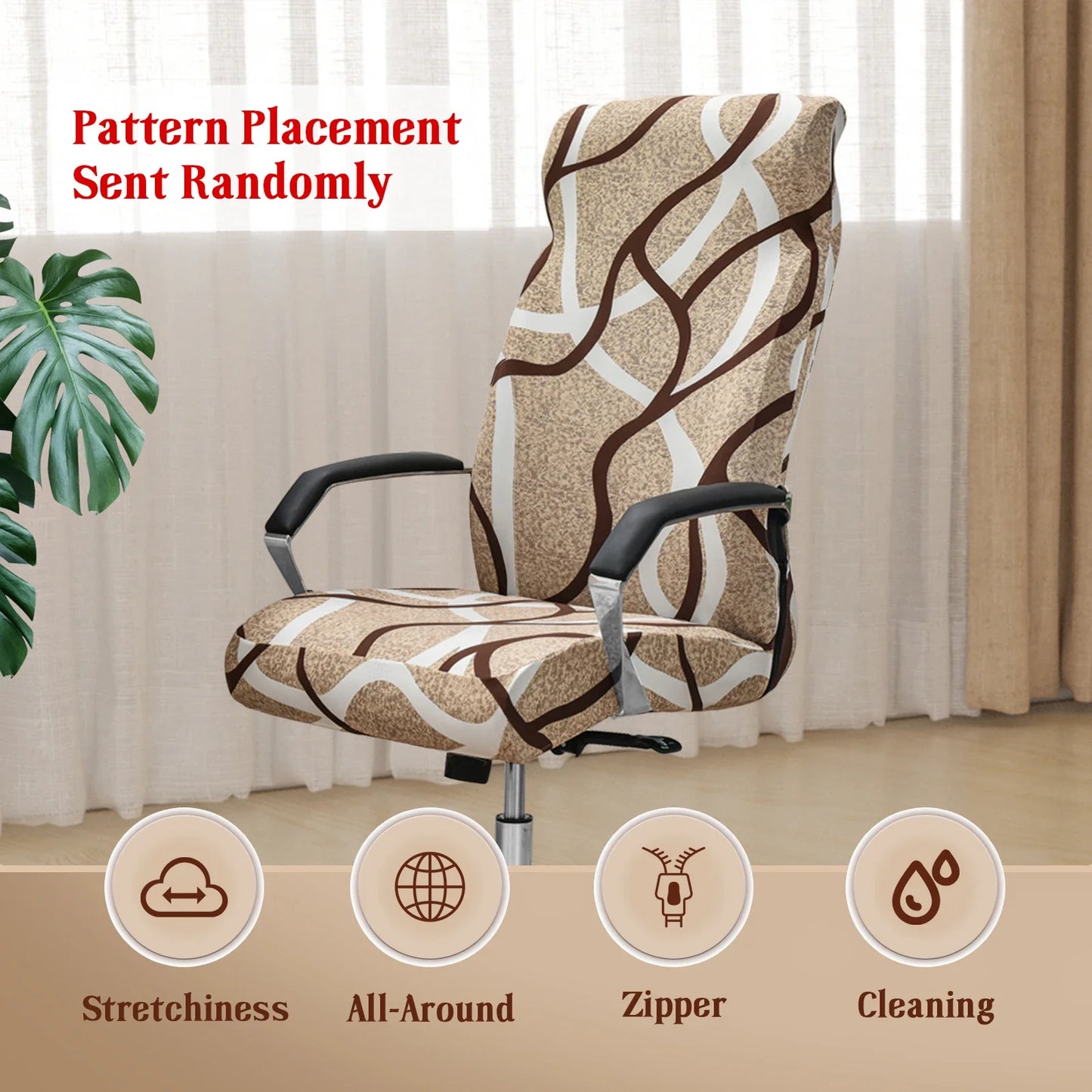 Office Chair Cover with Zipper Printed Computer Chair Cover Stretch Desk Chair Cover Elastic Computer Chair Slipcover All Round