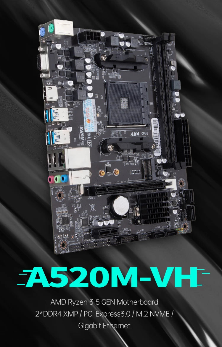 HUANANZHI A520M AMD AM4 Motherboard Support Ryzen ( 3600 4650G 5500 5500G 5600 5600G 5600X 5800X) M.2 NVME Dual Channel DDR4 RAM