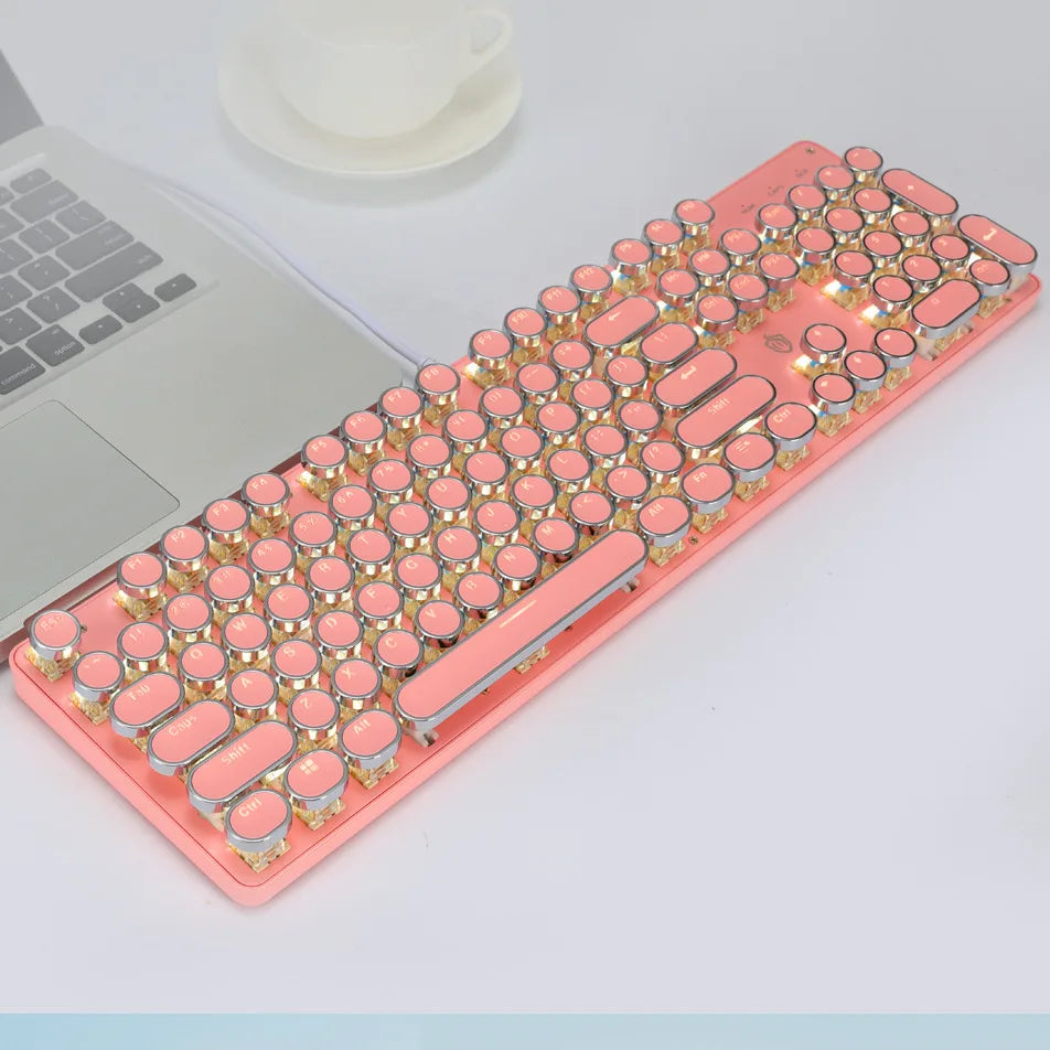 104 Key  Mechanical Keyboard Keycap Personality Fashion Character Transparent Color Retro Round Plated Punk Universal Keycap