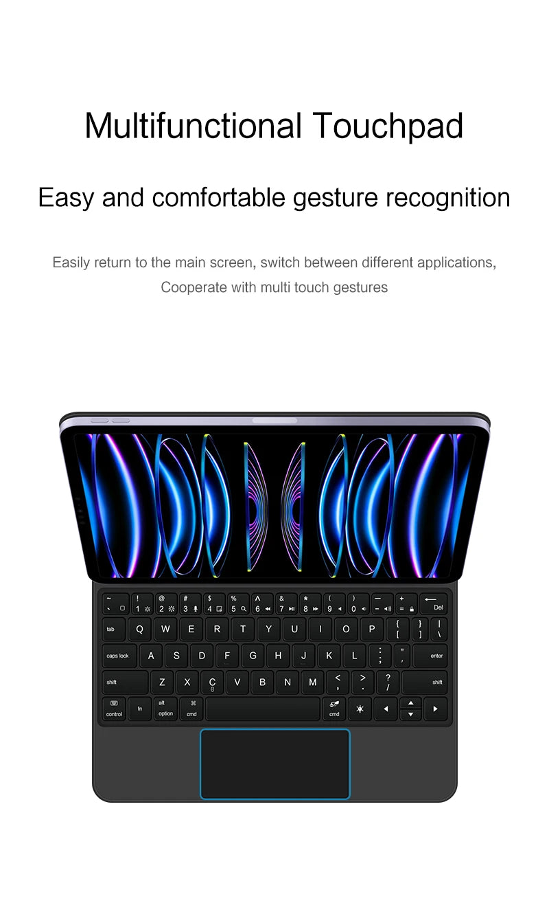 Keyboard Case For iPad Pro 11 Inch 12.9" M2 M4 Pro 13 Air 11 5th 4th 10.9" 6 10th generation Magic Smart Cover Folio Multi-touch