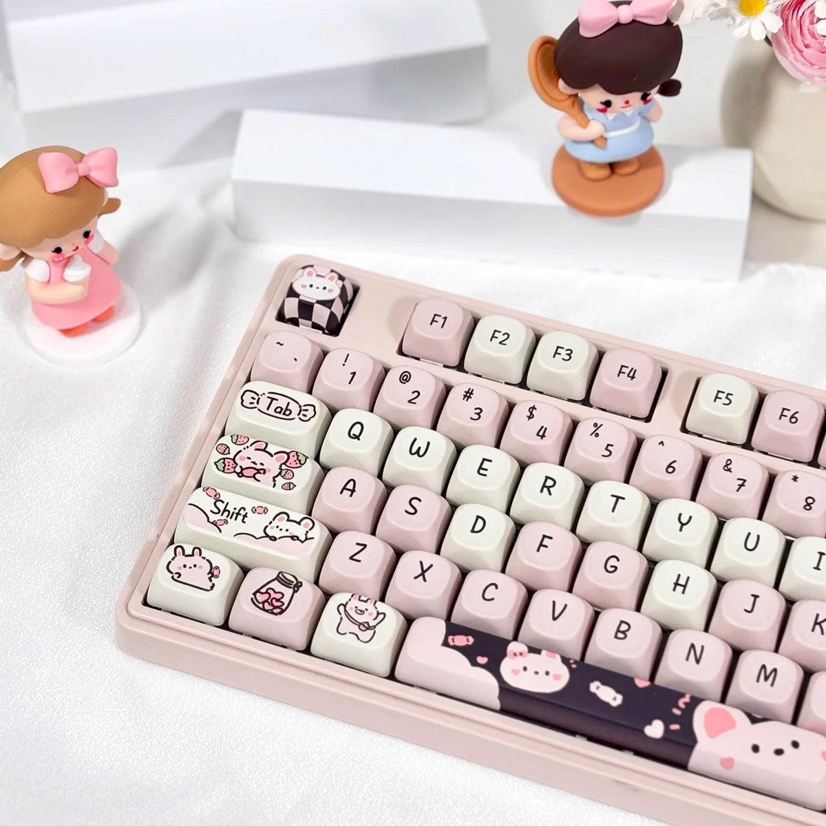 USLION 95Keys Dessert Cat Theme Keycaps MOA Profile PBT Key Caps Kit for 61/64/68/84/75/87Keys GMK67 Gaming Mechanical Keyboard