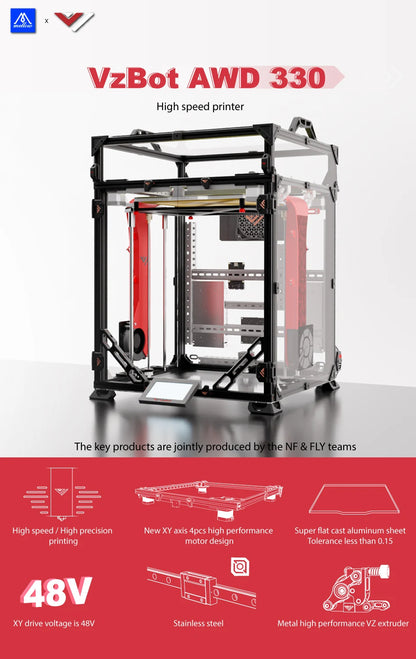 Mellow Genuine DIY VzBoT AWD 330 VZ330 3D Printer Kit For High Quality CNC Metal Lightweight High Speed Printing With Klipper