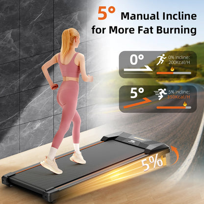 Under Desk Treadmill, Incline Walking Pad Treadmill 330lbs Capacity, 2.5HP Portable Treadmills for Home, Compact Treadmill Mini