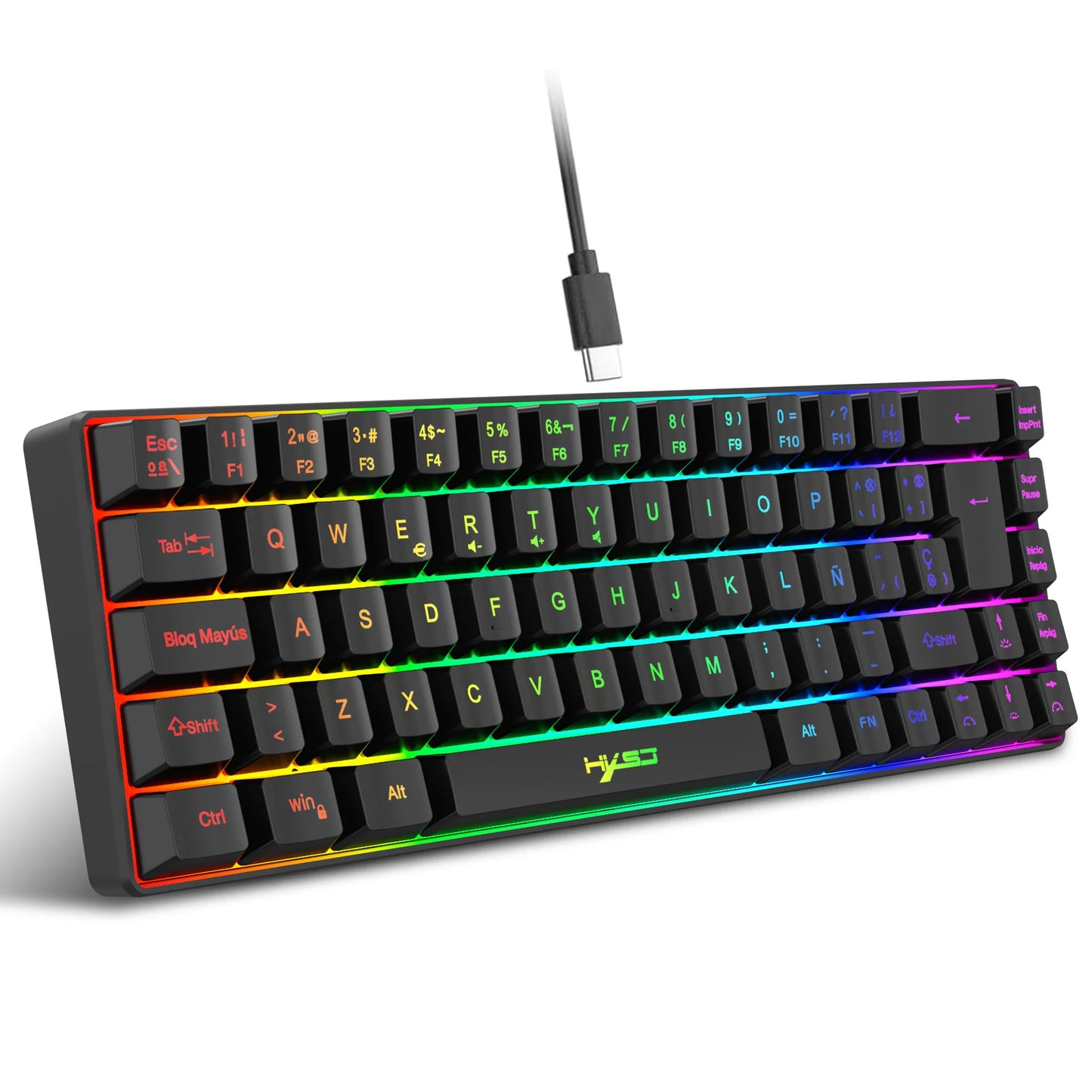 Spanish Keyboard With Ñ ISO Keyboard Spanish English 68 Keys Layout Feel Like Mechanical Type C Wired RGB Backlight Gaming V200