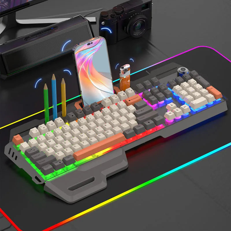 K90 Mechanical Metal Keyboard Mouse Set Home Gaming Computer Wired Keyboards 98 Keys LED Luminous Keyboard for Desktop Computer