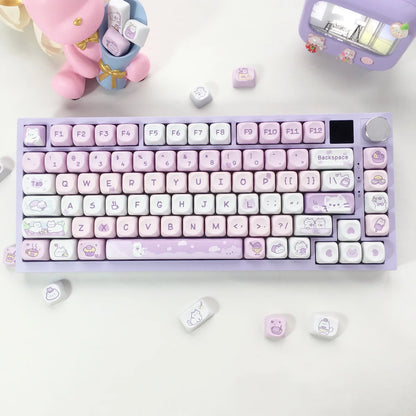 USLION 95Keys Dessert Cat Theme Keycaps MOA Profile PBT Key Caps Kit for 61/64/68/84/75/87Keys GMK67 Gaming Mechanical Keyboard