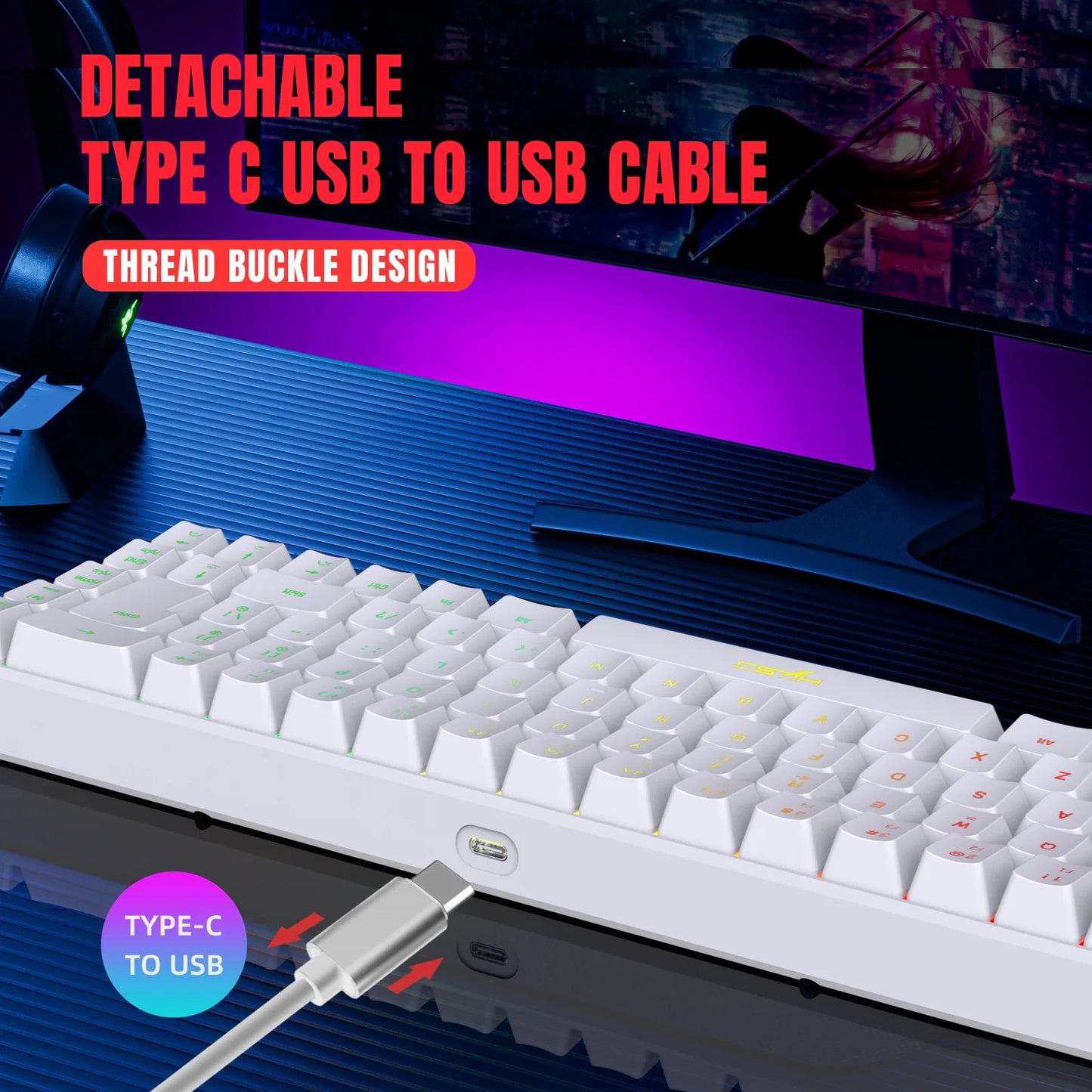 Spanish Keyboard With Ñ ISO Keyboard Spanish English 68 Keys Layout Feel Like Mechanical Type C Wired RGB Backlight Gaming V200