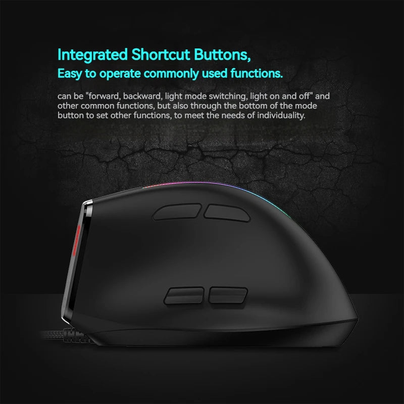 ZELOTES T-50 Vertical Ergonomic USB Wired Mouse 9 keys RGB 12800 DPI Adjustable Mouse for PC Computer Laptop Desktop Notebook