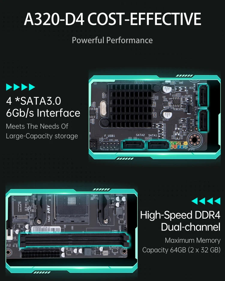 HUANANZHI A520M AMD AM4 Motherboard Support Ryzen ( 3600 4650G 5500 5500G 5600 5600G 5600X 5800X) M.2 NVME Dual Channel DDR4 RAM