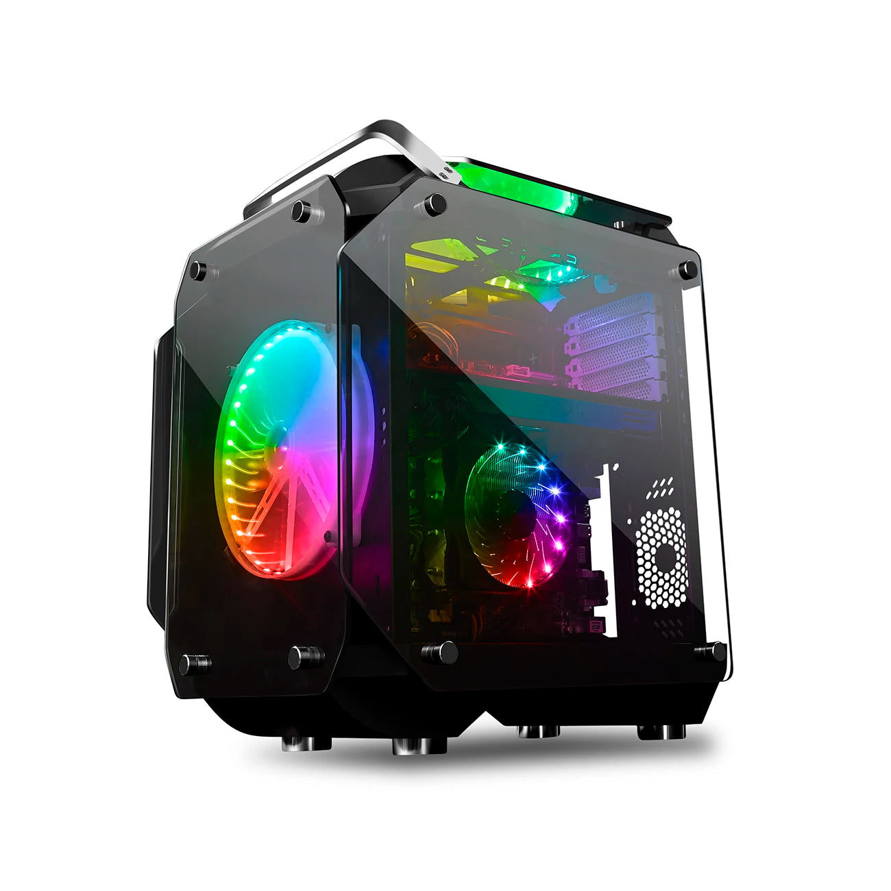 WJCOOLMAN Diamond Black Panoramic Version 2Side Transparent Glass Gaming Computer Case with 7 Fan Positions 240 AIO Support