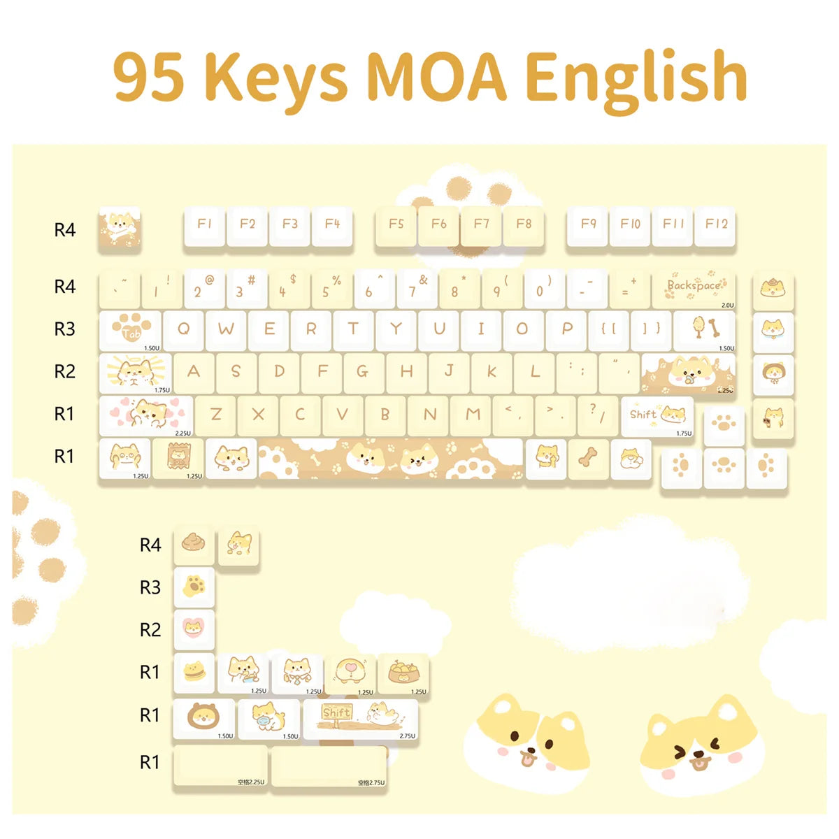 USLION 95Keys Dessert Cat Theme Keycaps MOA Profile PBT Key Caps Kit for 61/64/68/84/75/87Keys GMK67 Gaming Mechanical Keyboard