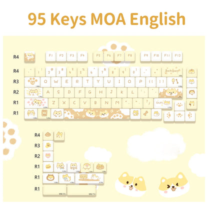 USLION 95Keys Dessert Cat Theme Keycaps MOA Profile PBT Key Caps Kit for 61/64/68/84/75/87Keys GMK67 Gaming Mechanical Keyboard