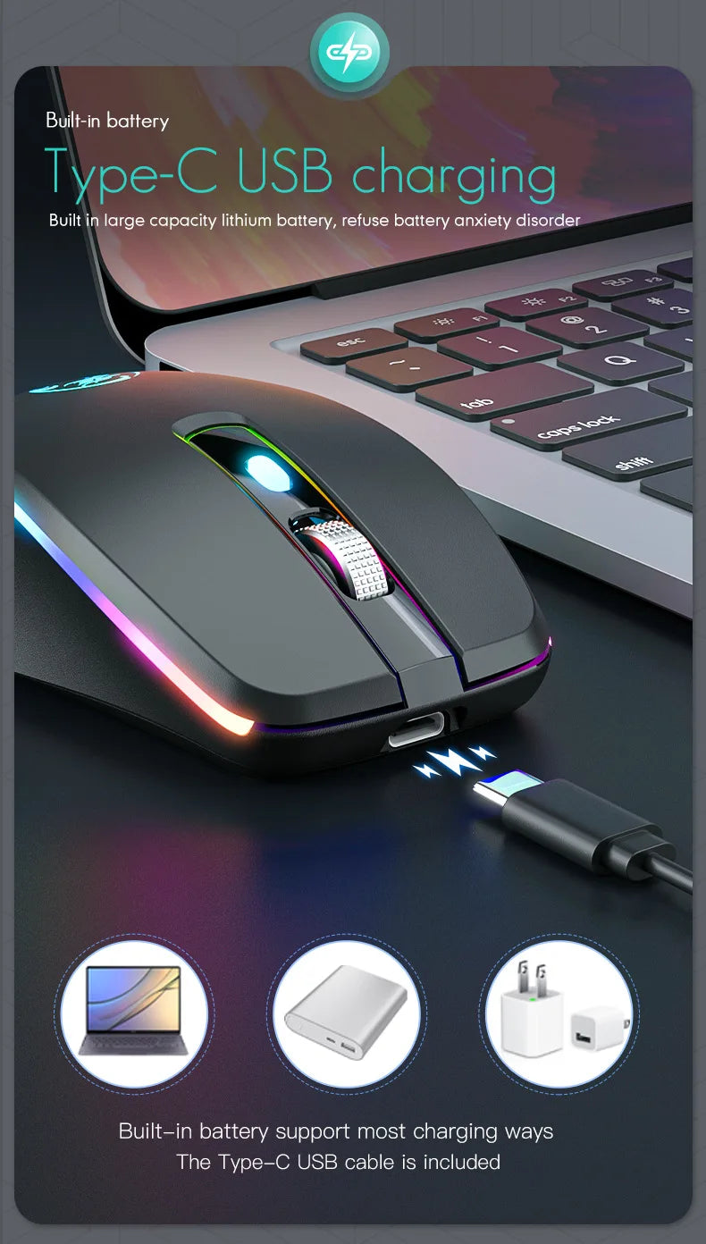 Portable Bluetooth dual-mode rechargeable mute 6-key wireless gaming mouse TYPE-C interface Creative gifts