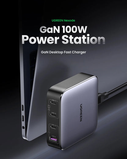 UGREEN 100W GaN Charger Desktop Laptop Fast Charger 4 in 1 Adapter For iPhone 15 14 13 12 Pro Max Phone Charger Xiaomi Samsung