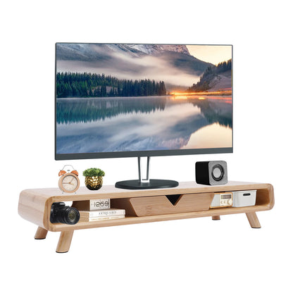 Bamboo Monitor Stand Riser, No Assembly Required Exquisite Monitor Stand with Drawer, Ergonomic Height Wood Monitor Stand