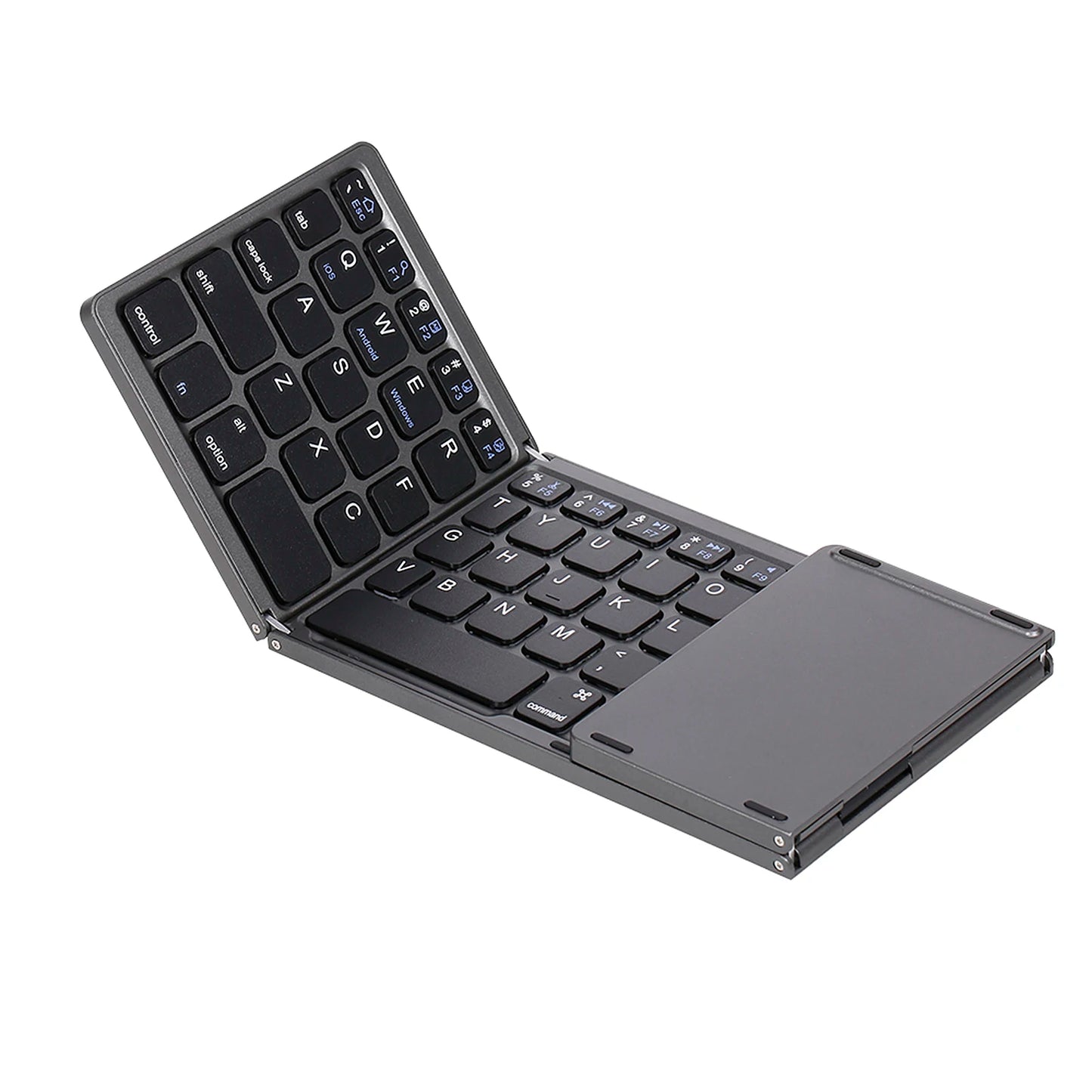 64-key Wireless BT Keyboard Rechargeable Foldable Keyboard Portable Ultra Slim BT Keyboard with Touchpad for Windows/Android/iOS