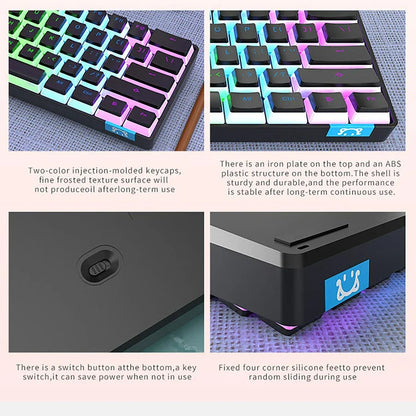 STK61 Rainbow Backlit Keyboard BT 3.0 +Type-C Dual-Mode Mechanical Gaming Keyboard for IOS Android Win Mobil Tablets Notebook