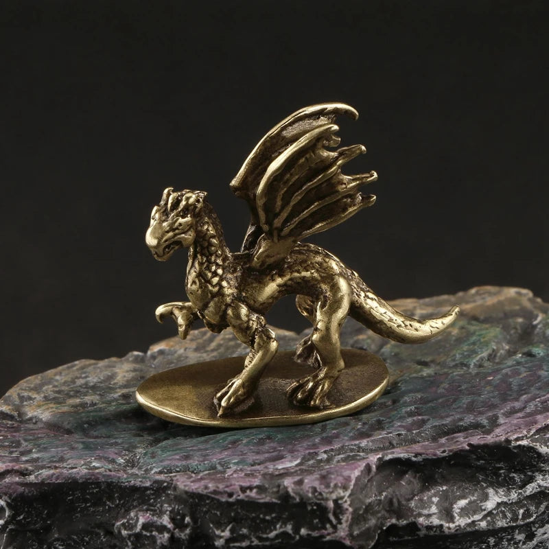 Solid Brass warcraft Pterosaur Dragon Small Statue Desktop Ornament Mythical Beast Figurines Retro Home Feng Shui Decoration