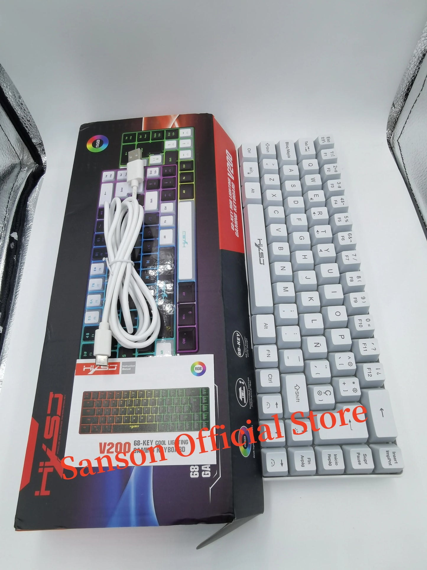 Spanish Keyboard With Ñ ISO Keyboard Spanish English 68 Keys Layout Feel Like Mechanical Type C Wired RGB Backlight Gaming V200