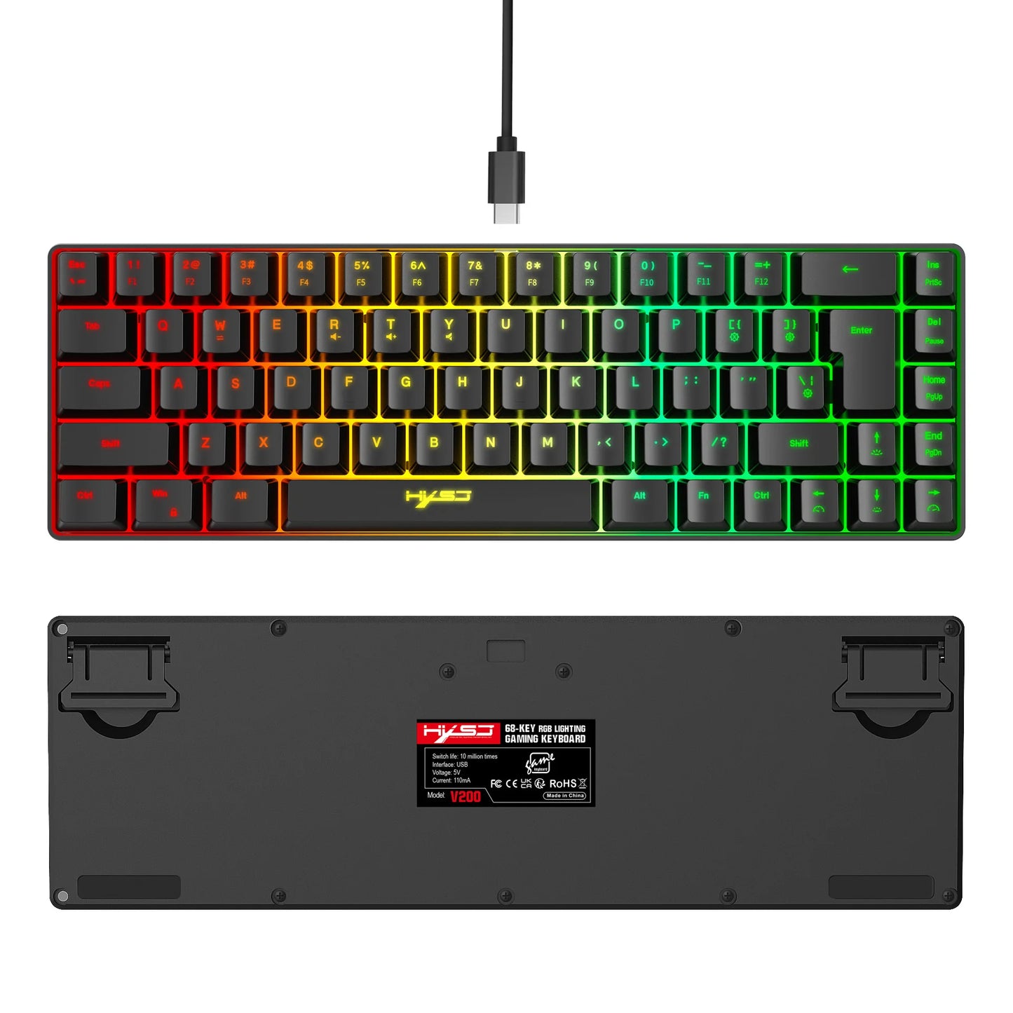 Spanish Keyboard With Ñ ISO Keyboard Spanish English 68 Keys Layout Feel Like Mechanical Type C Wired RGB Backlight Gaming V200