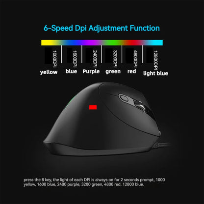 ZELOTES T-50 Vertical Ergonomic USB Wired Mouse 9 keys RGB 12800 DPI Adjustable Mouse for PC Computer Laptop Desktop Notebook