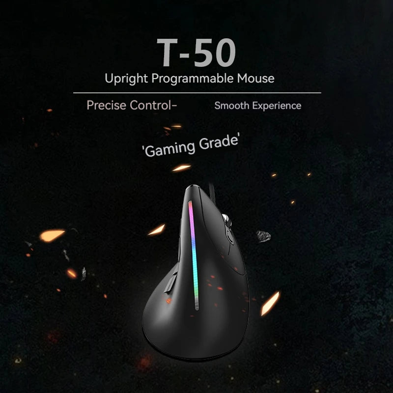 ZELOTES T-50 Vertical Ergonomic USB Wired Mouse 9 keys RGB 12800 DPI Adjustable Mouse for PC Computer Laptop Desktop Notebook