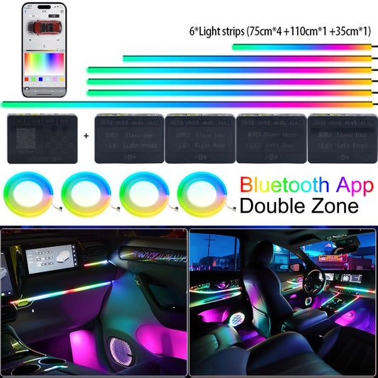 18/22 In 1 Dual Zone Symphony LED Car Ambient Light Rainbow Neon RGB Acrylic Strip Interior Decorations Streamer Atmosphere Lamp