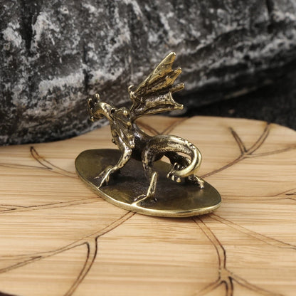 Solid Brass warcraft Pterosaur Dragon Small Statue Desktop Ornament Mythical Beast Figurines Retro Home Feng Shui Decoration