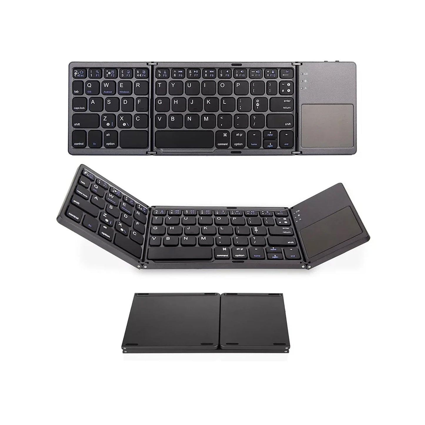 64-key Wireless BT Keyboard Rechargeable Foldable Keyboard Portable Ultra Slim BT Keyboard with Touchpad for Windows/Android/iOS