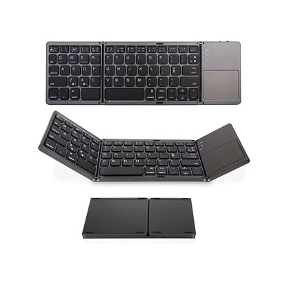 64-key Wireless BT Keyboard Rechargeable Foldable Keyboard Portable Ultra Slim BT Keyboard with Touchpad for Windows/Android/iOS