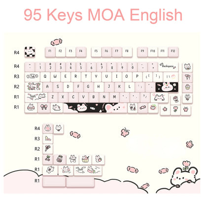 USLION 95Keys Dessert Cat Theme Keycaps MOA Profile PBT Key Caps Kit for 61/64/68/84/75/87Keys GMK67 Gaming Mechanical Keyboard