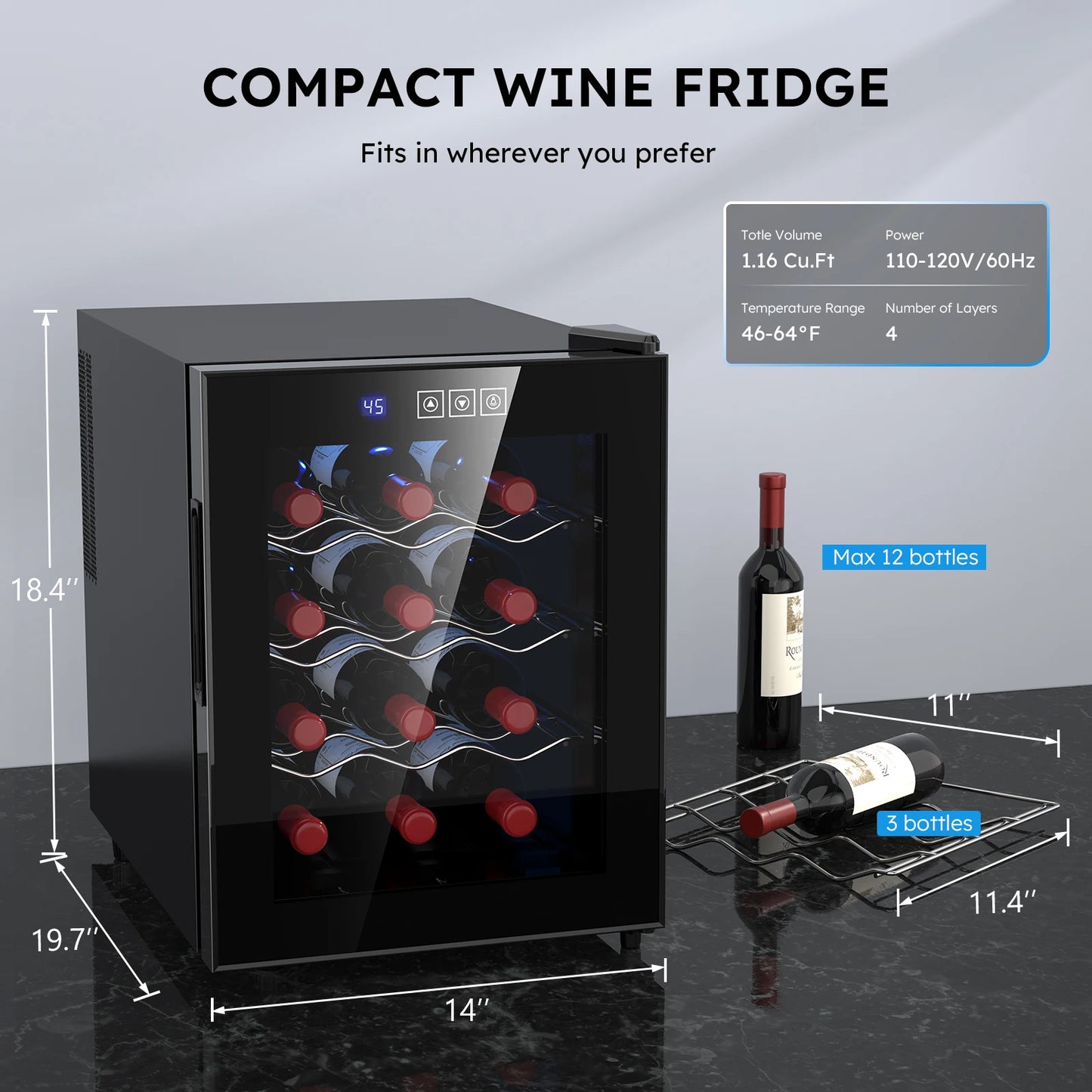 6 8 12 18 Bottles Wine Cooler Refrigerators Freestanding Countertop Double-Layer Tempered Glass Door Wine Cellars Wine Fridge