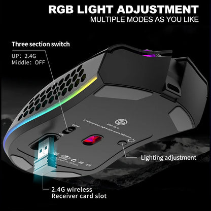 2.4G Wireless Mouse RGB Light Honeycomb Gaming Mouse Rechargeable USB Desktop PC Computers Aouse Laptop Mice Gamer  2022 Cute