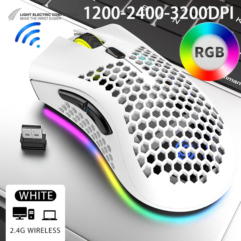 2.4G Wireless Mouse RGB Light Honeycomb Gaming Mouse Rechargeable USB Desktop PC Computers Aouse Laptop Mice Gamer  2022 Cute