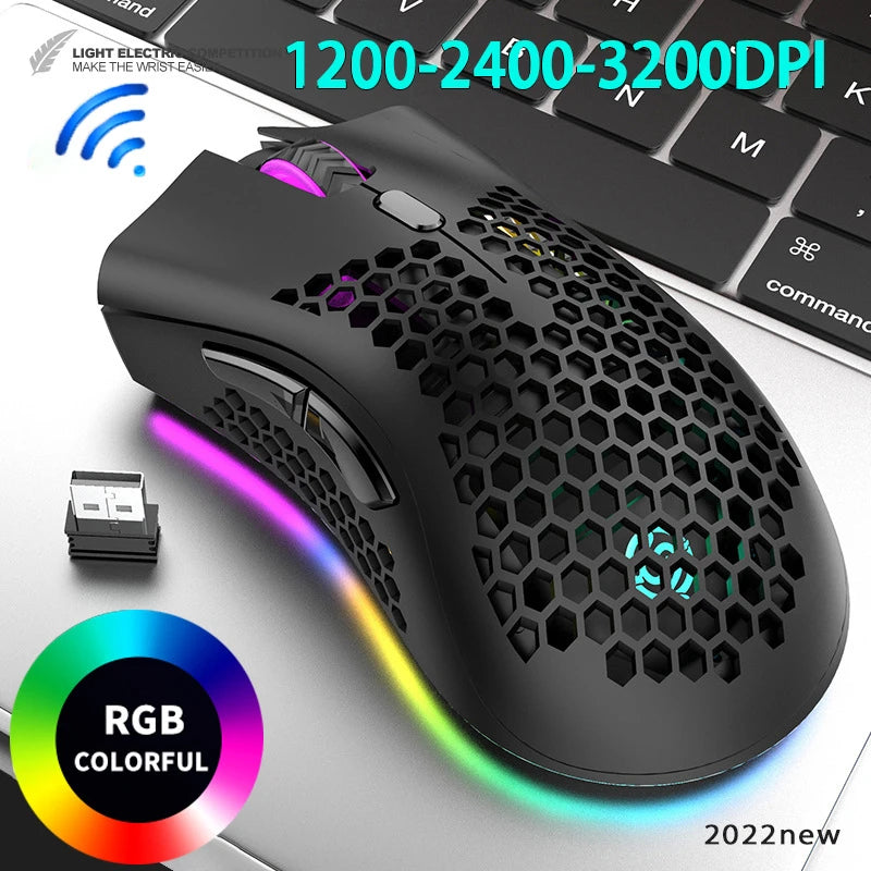 2.4G Wireless Mouse RGB Light Honeycomb Gaming Mouse Rechargeable USB Desktop PC Computers Aouse Laptop Mice Gamer  2022 Cute