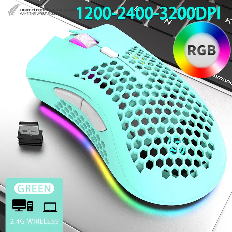 2.4G Wireless Mouse RGB Light Honeycomb Gaming Mouse Rechargeable USB Desktop PC Computers Aouse Laptop Mice Gamer  2022 Cute